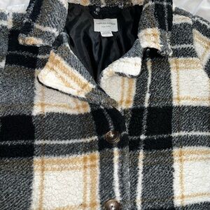 Sabrina Laren Women's Plaid Teddy Jacket - Black, Gray, Cream/mustard yellow